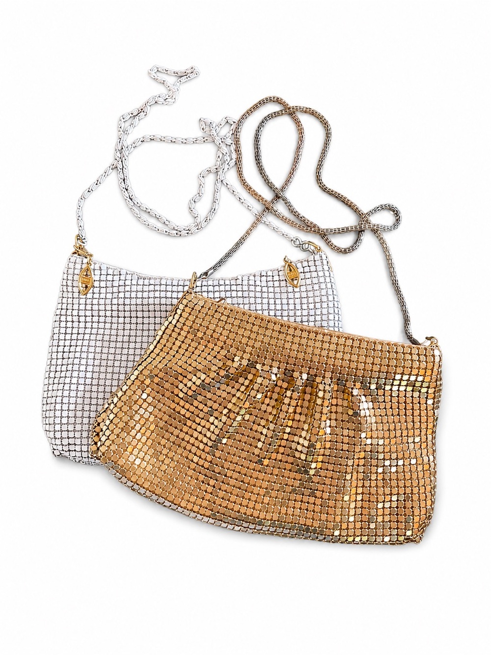 2 Vintage Gold & White Mesh Shoulder Bags, Whiting & Davis Style